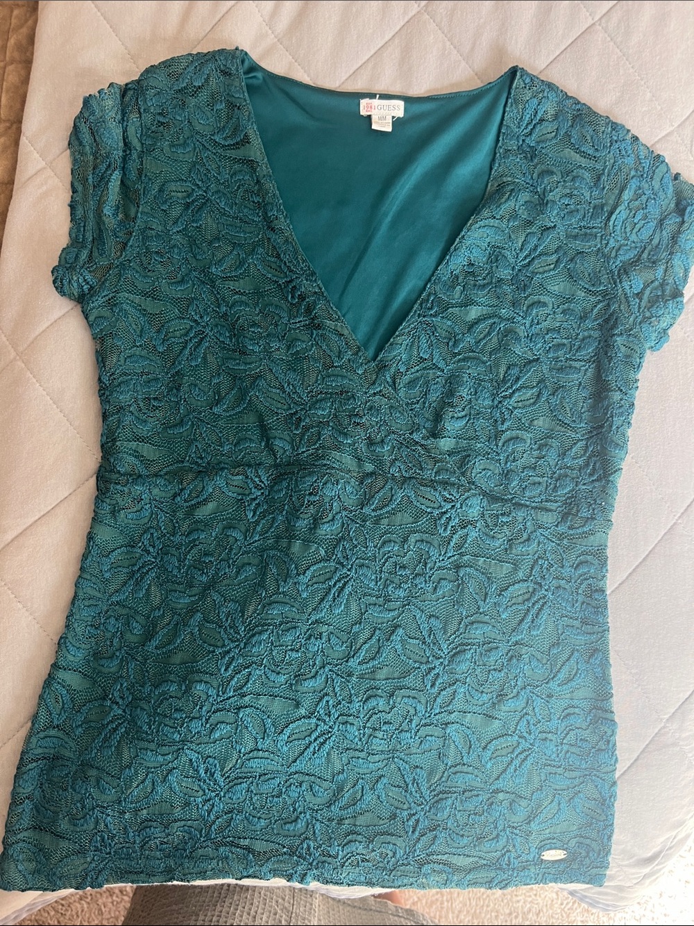 Guess Teal Lace V-Neck Blouse
